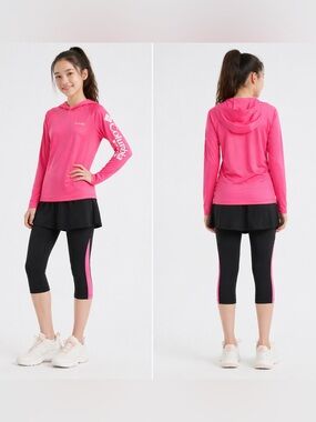 Columbia Pink Athletic Hoodie XS + Skort Leggings S Sport Tennis Outfit Set